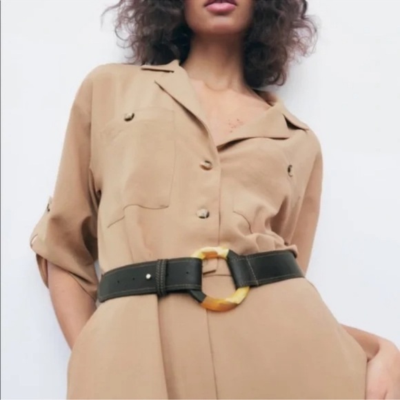Zara Tan Jumpsuit with Belt - Picture 8 of 9